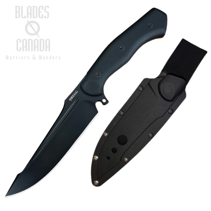 Begg Knives Alligator Fixed Blade Knife, 14C28N Black, G10 Black, FRN Sheath, BG047